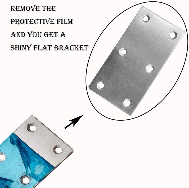 Evadow 20Pcs Stainless Steel Flat Bracket Mending Plate, 4"x2" Bracket Joining Plate, Heavy Duty Metal Repair Fixing Joining, Flat Brace Right Angle for Wood Furniture Cabinet Shelves - Image 4